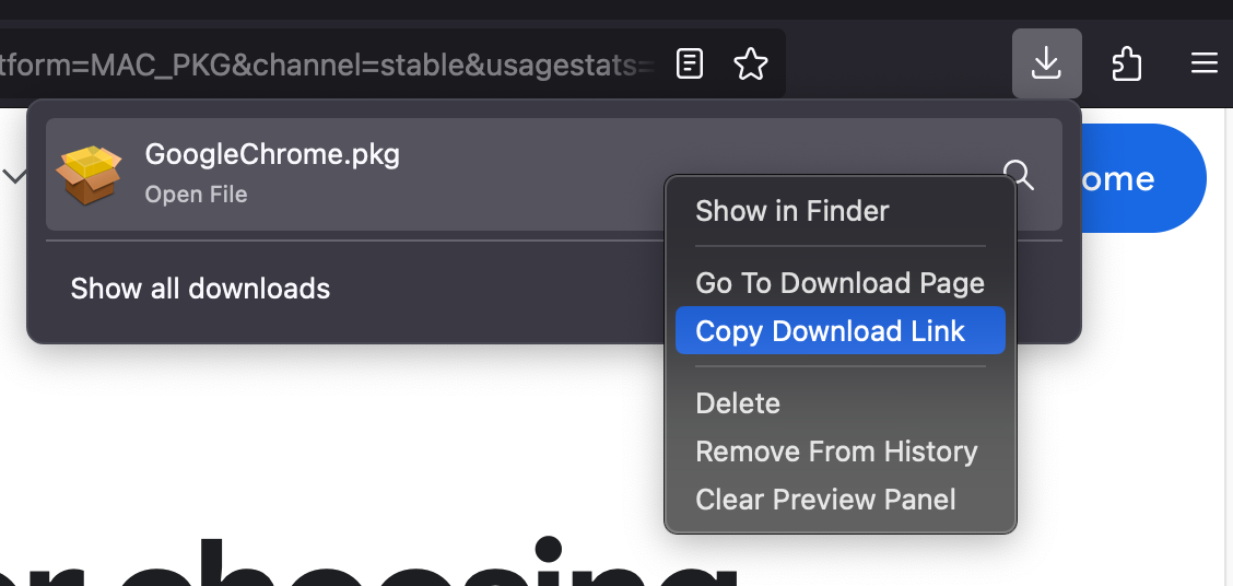 Firefox downloads menu